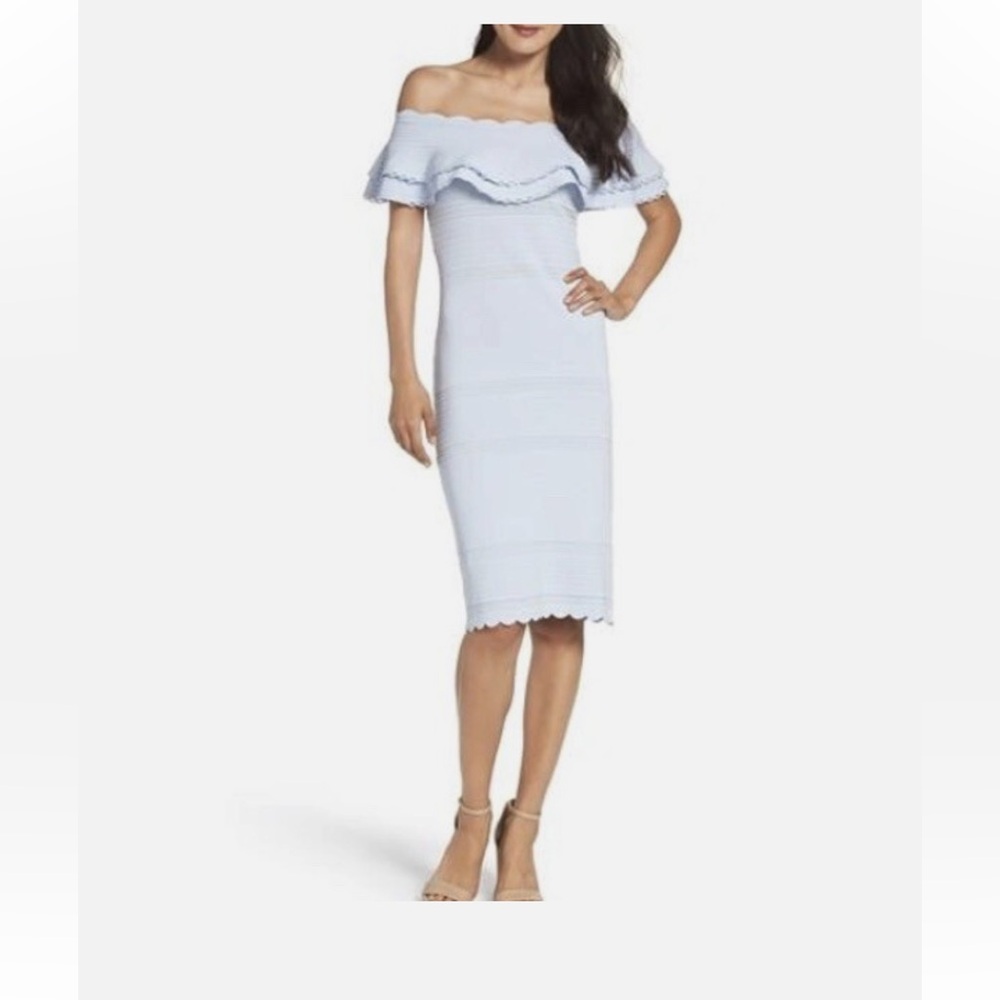 Eliza J Off-Shoulder Light Blue Midi Dress